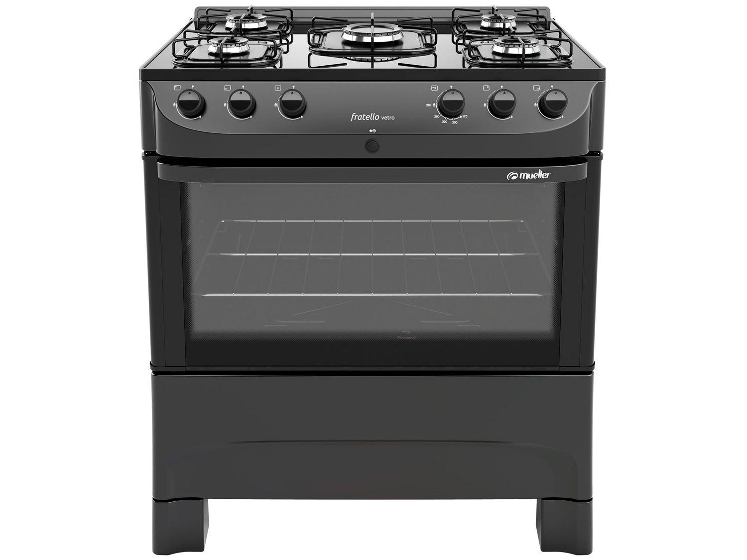 Fogão 5 Bocas Mesa de Vidro Mueller Grafite - Acendimento Automático Vetro Fratelo