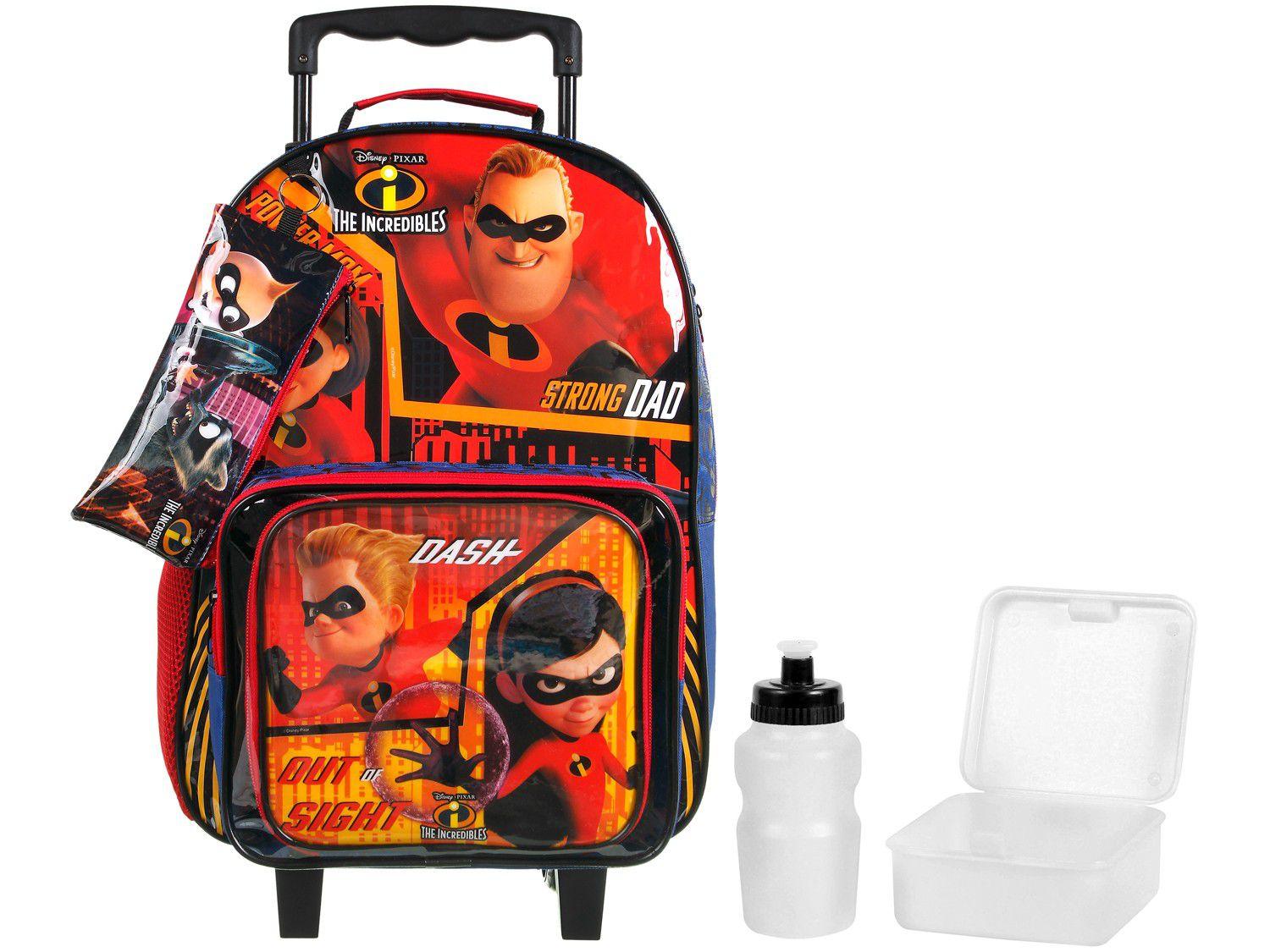 Mochila Infantil Escolar Masculina Os Incríveis - de Rodinha com Lancheira Tam. G Dermiwil Combo