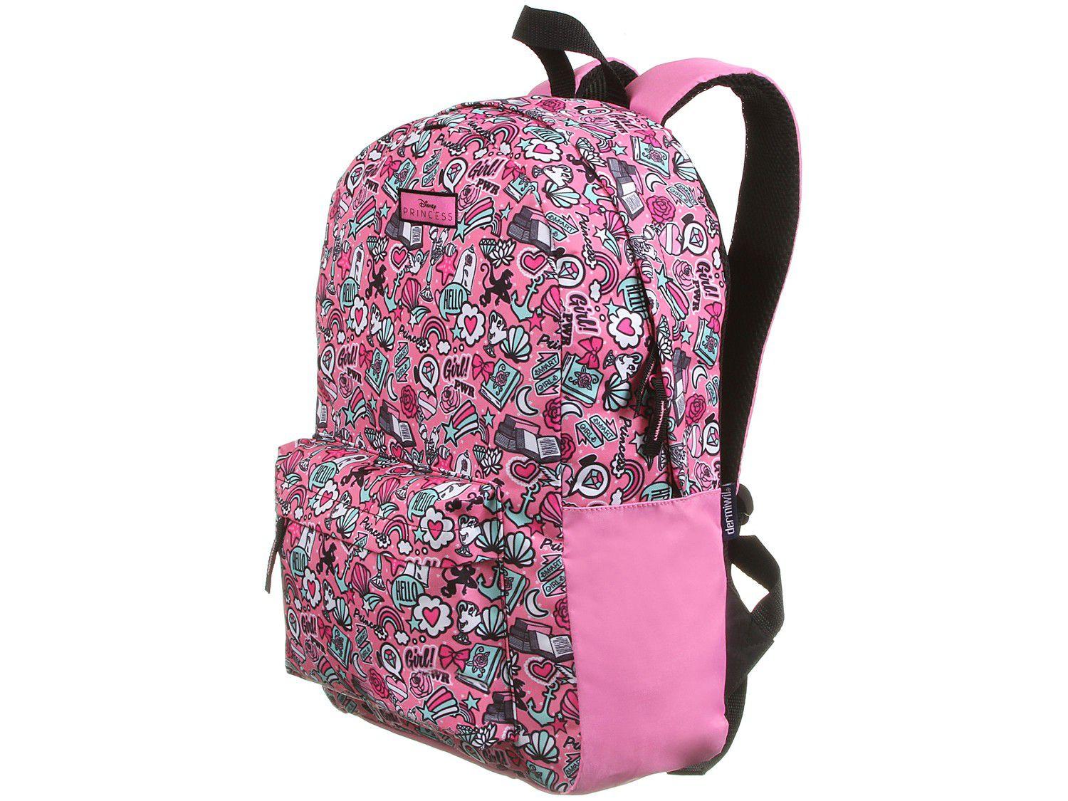 Mochila Infantil Escolar Feminina Princesas - Tam. G Dermiwil ContainerPreto e Rosa