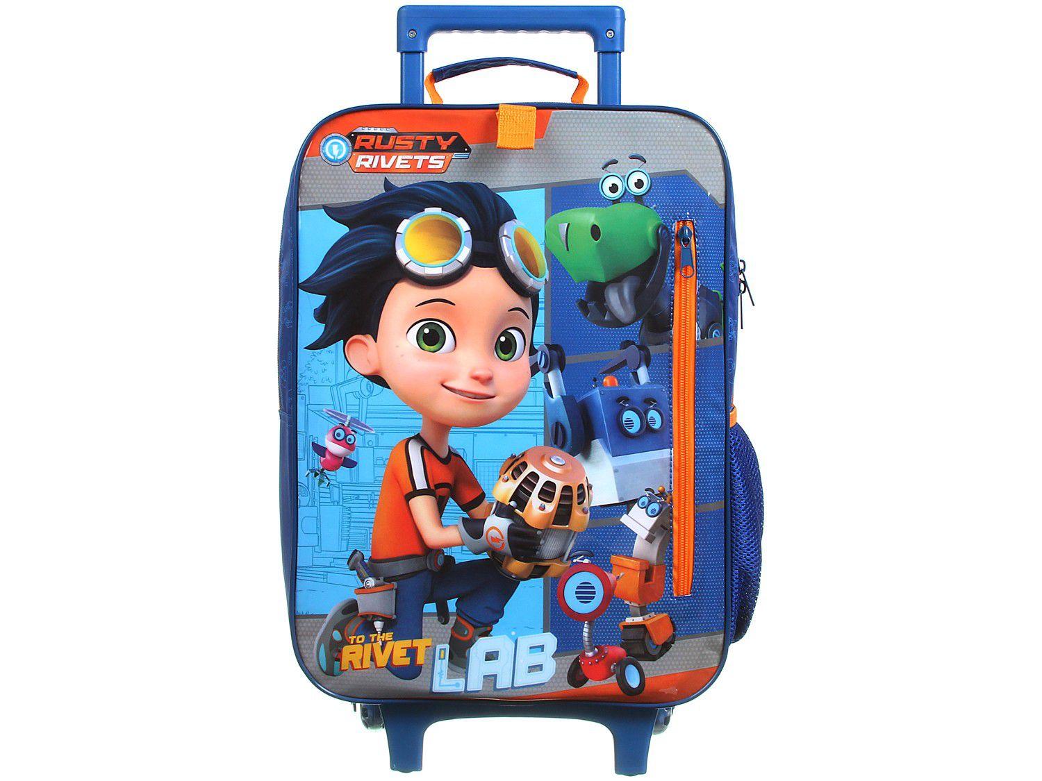 Mochila Infantil Escolar Masculina Rusty Rivets - de Rodinha Tam. G Dermiwil Plus Azul