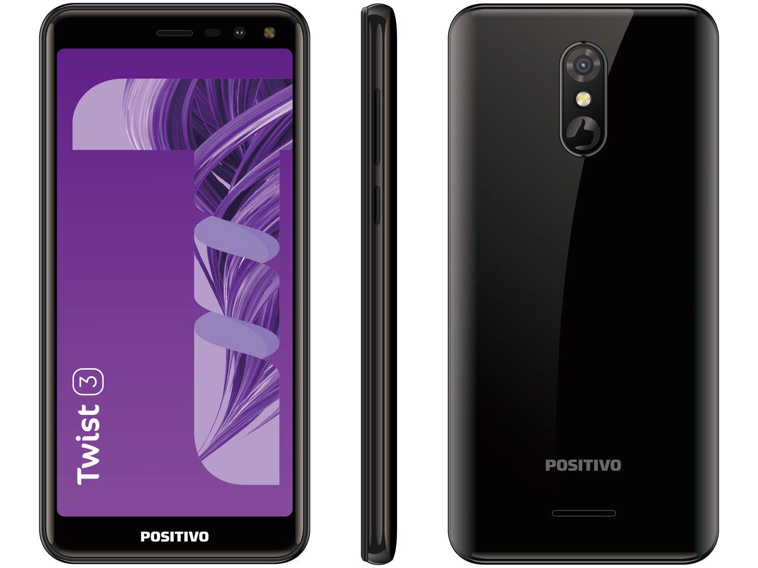 Smartphone Positivo Twist 3 S513 32GB Preto 3G - 1GB RAM Tela 5,5" Câm. 8MP + Câm. Selfie 5MP