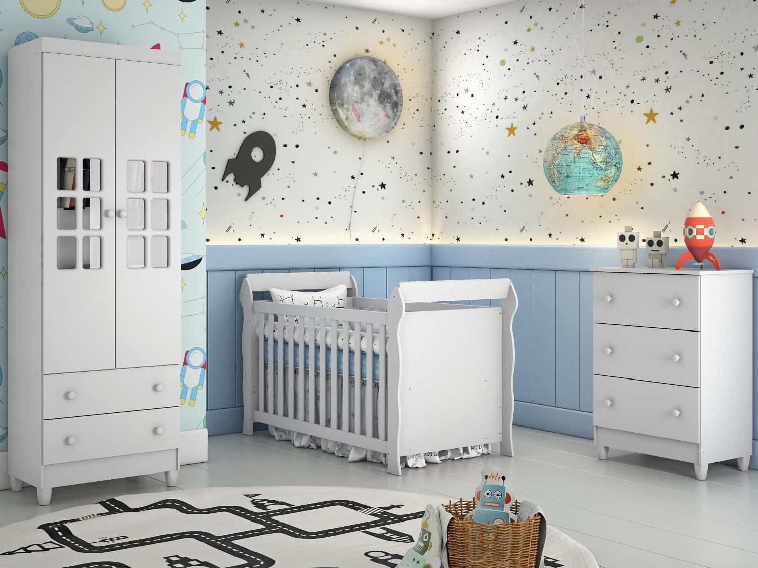 Quarto de Bebê Completo com Berço + Guarda-Roupa - e Cômoda Carolina Baby Maria