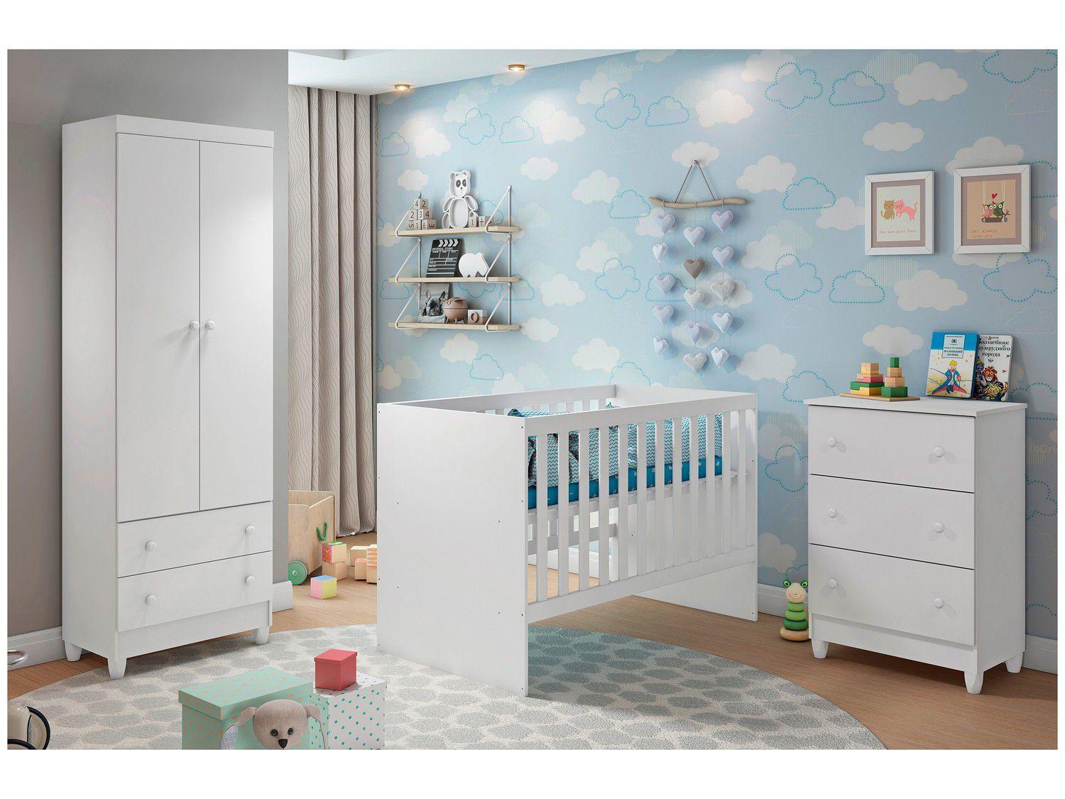 Quarto de Bebê Completo com Berço + Guarda-Roupa - e Cômoda Carolina Baby Lívia