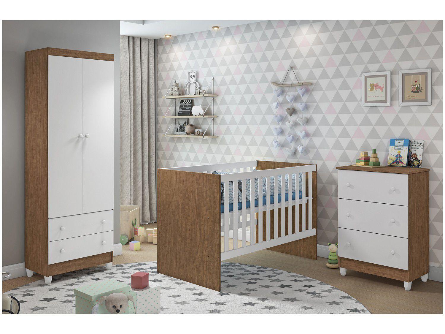 Quarto de Bebê Completo com Berço + Guarda-Roupa - e Cômoda Carolina Baby Lívia