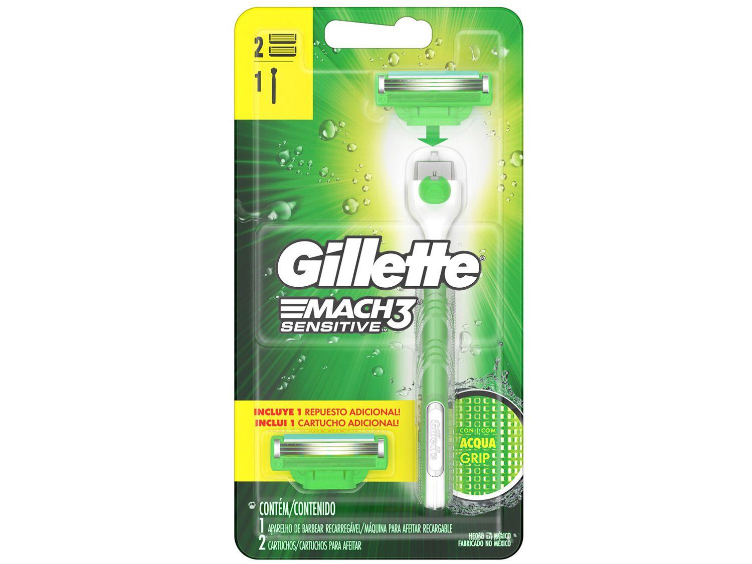 Aparelho de Barbear Gillette Mach3 Aqua-Grip - Sensitive + 2 Cargas