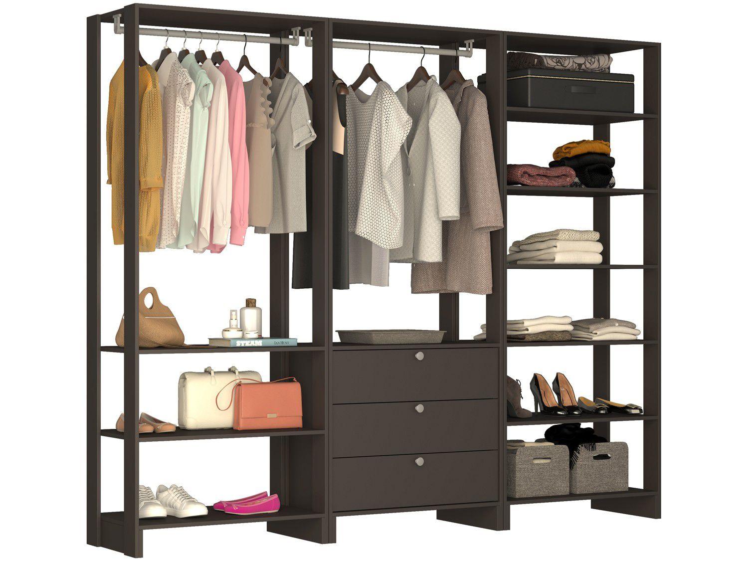 Closet Modulado 9 Prateleiras 3 Gavetas - Nova Mobile EY101-2-3.058