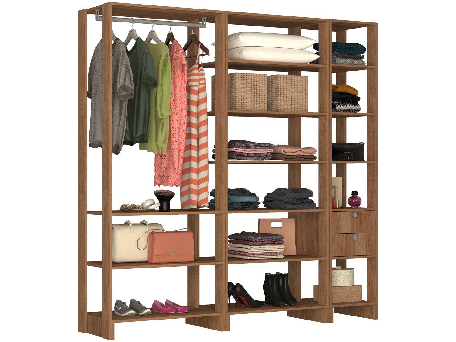 Closet Modulado 14 Prateleiras 2 Gavetas - Nova Mobile EY101-3-6.057