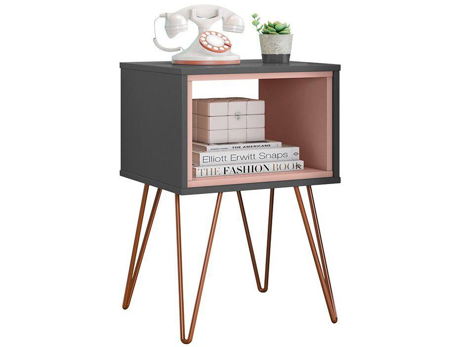 Mesa Lateral de Madeira Retrô Metal Dallas - Olivar Móveis
