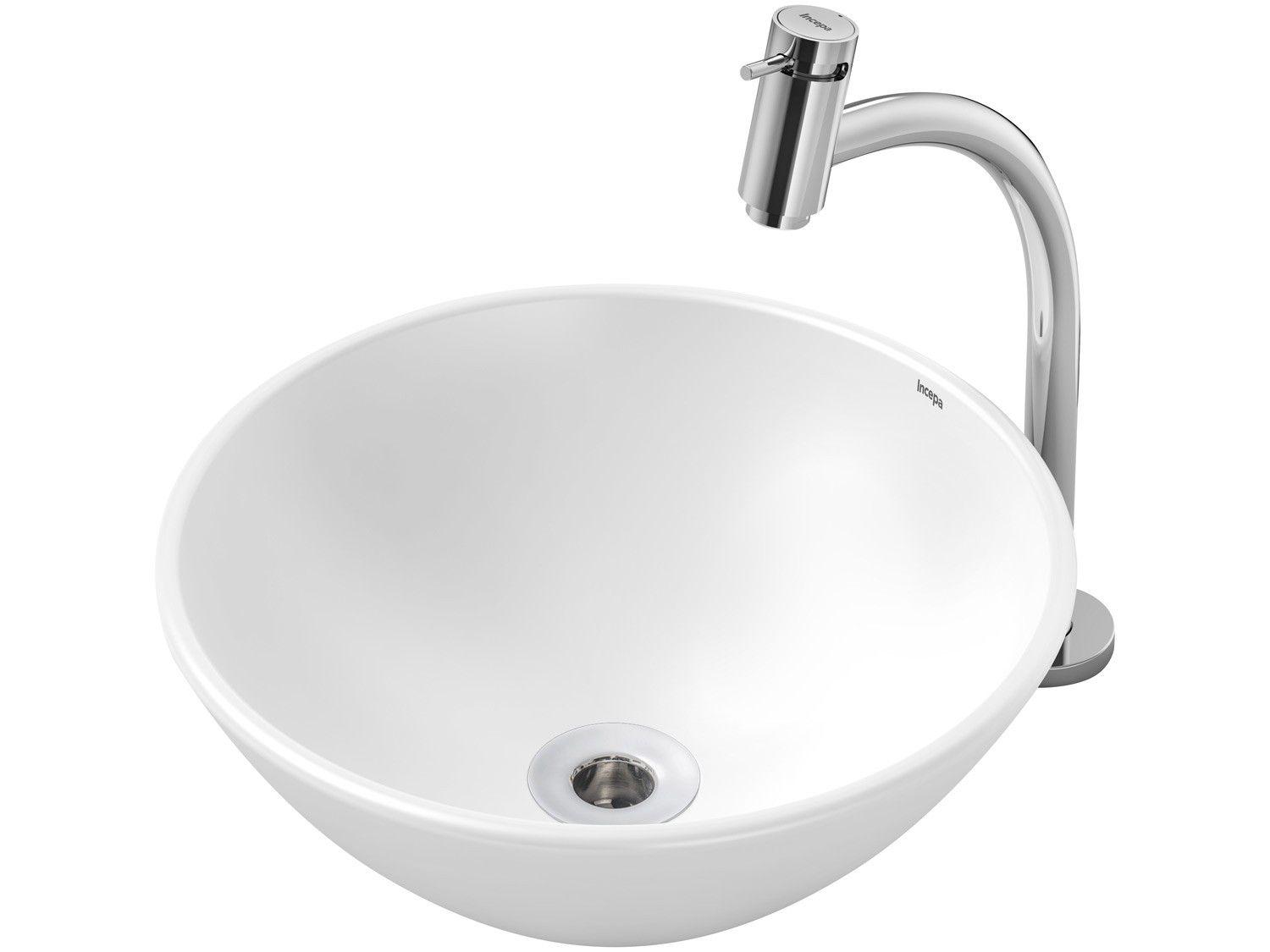 Cuba de Apoio Louça Sanitária Redonda 35x35cm - com Torneira Comum para Banheiro Loft Incepa