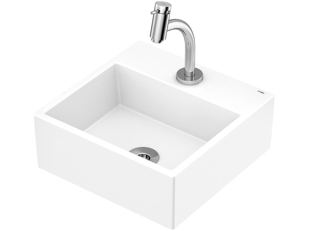 Cuba de Apoio Louça Sanitária Quadrada 35x35cm - com Torneira Comum para Banheiro Basic Celite