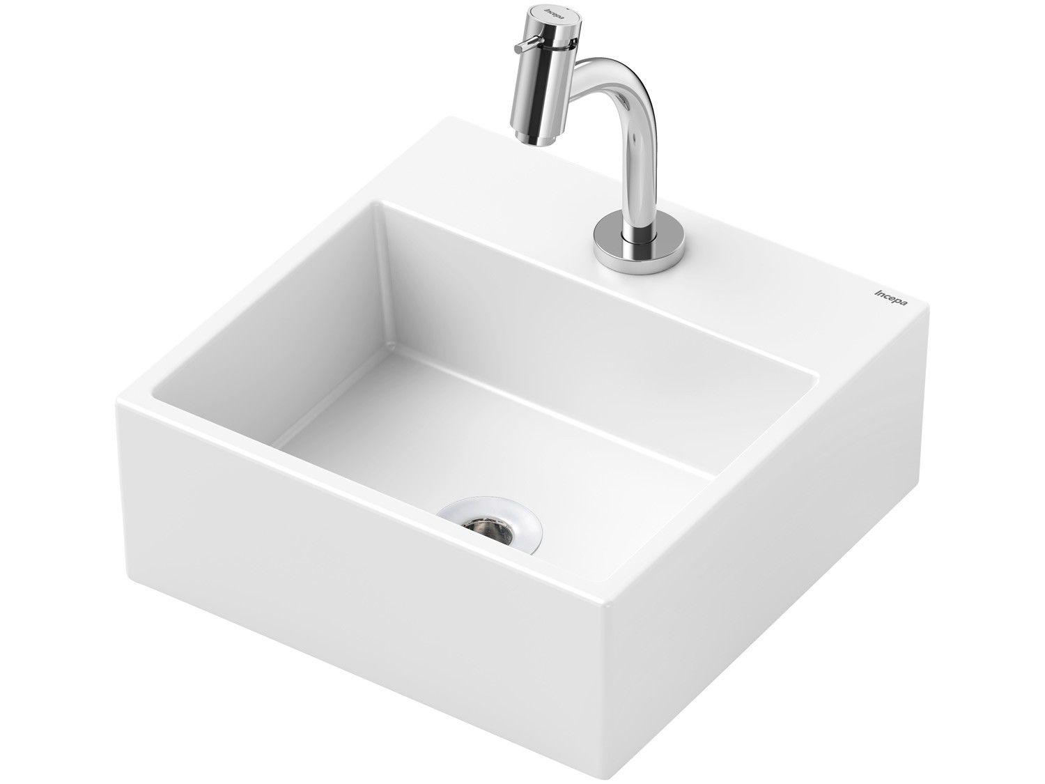 Cuba de Apoio Louça Sanitária Quadrada 35x35cm - com Torneira Comum para Banheiro Loft Incepa