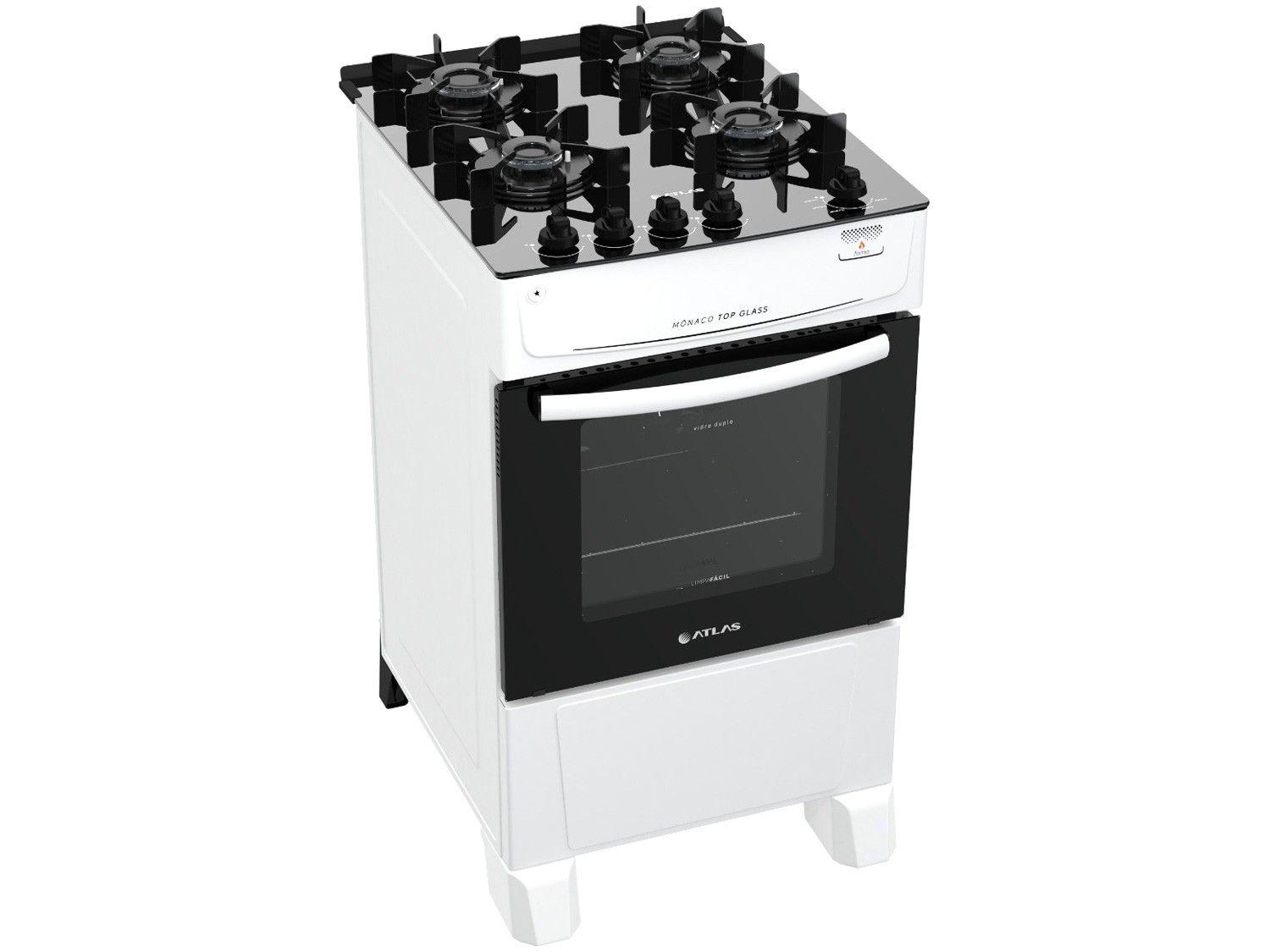 Fogão 4 Bocas Mesa de Vidro Atlas Branco Acendimento Automático
