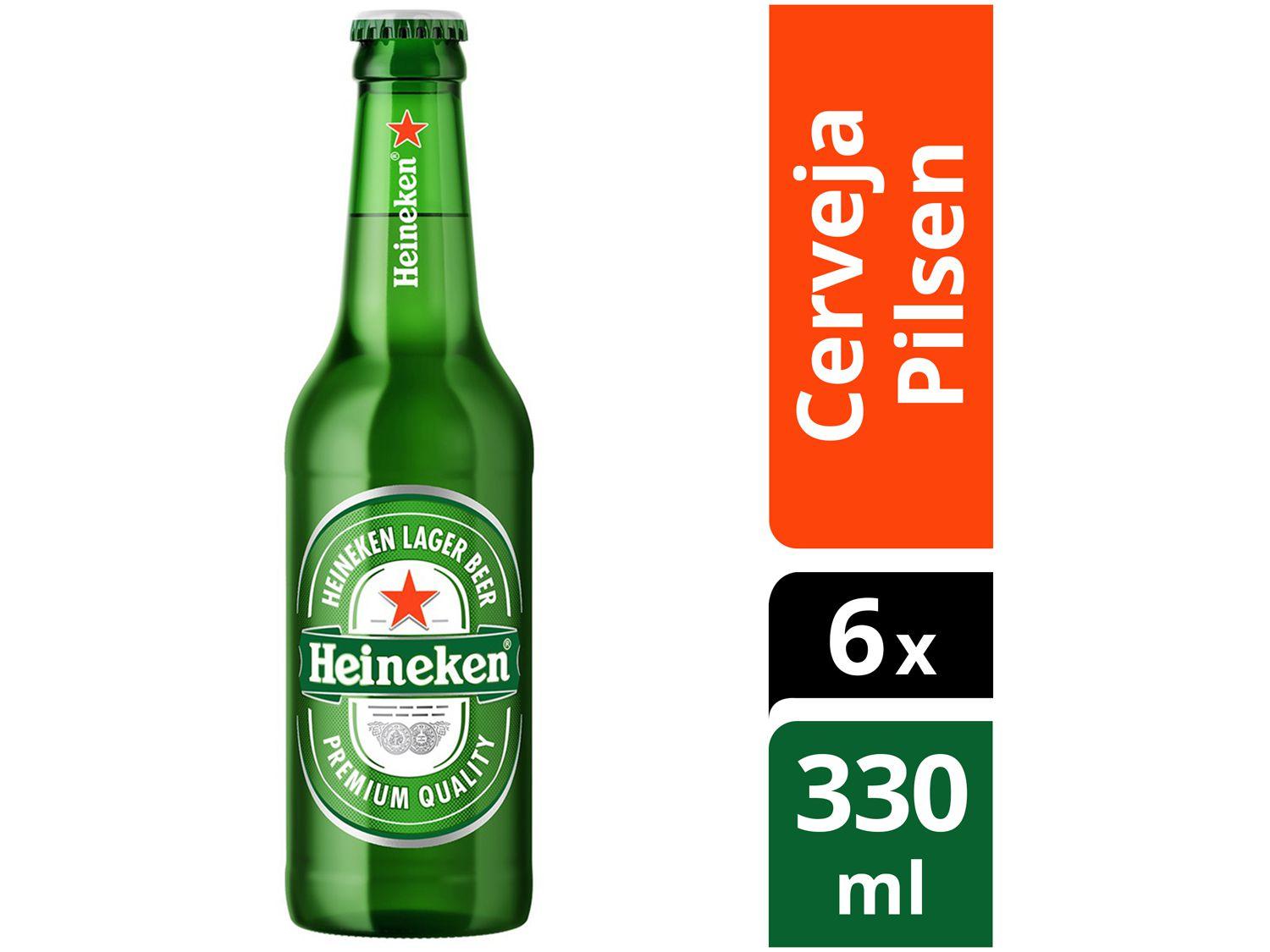 Cerveja Heineken Premium Puro Malte Lager Pilsen 6 Garrafas Long Neck 330ml