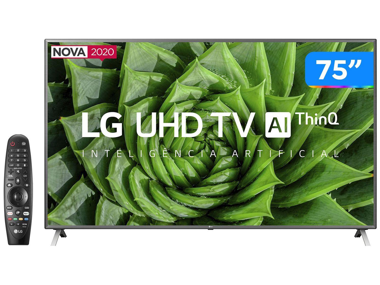 Smart TV 4K LED IPS 75" LG 75UN8000PSB Wi-Fi - Bluetooth HDR Inteligência Artificial 4 HDMI 2 USB