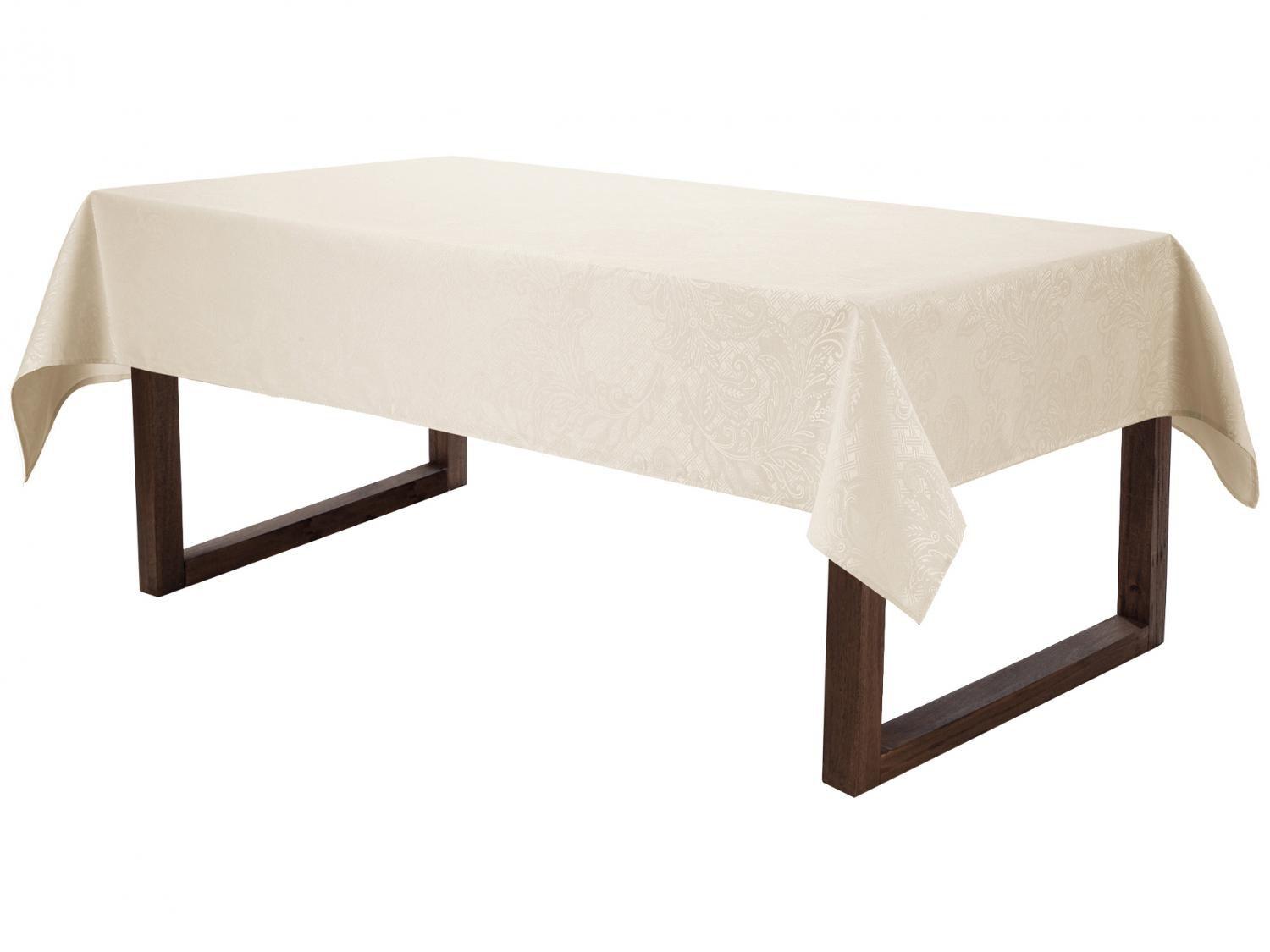 Toalha de Mesa Retangular Karsten Jacquard Bege - 160x270cm Sempre Limpa Mendi