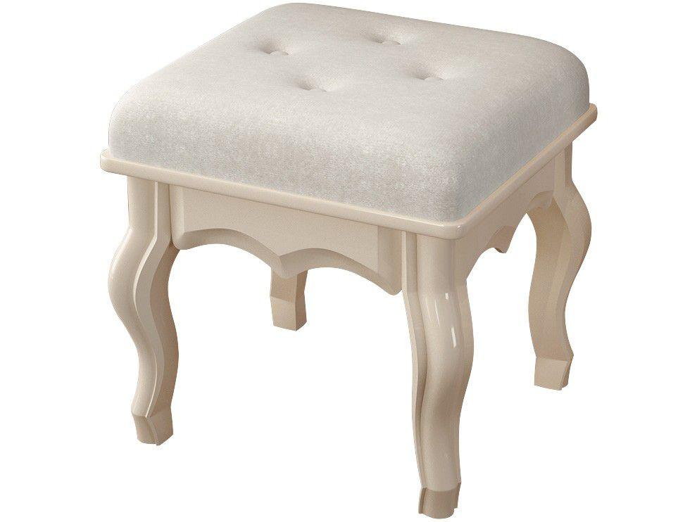 Banqueta Baixa Off White Estofada EDN Móveis - Luis XV