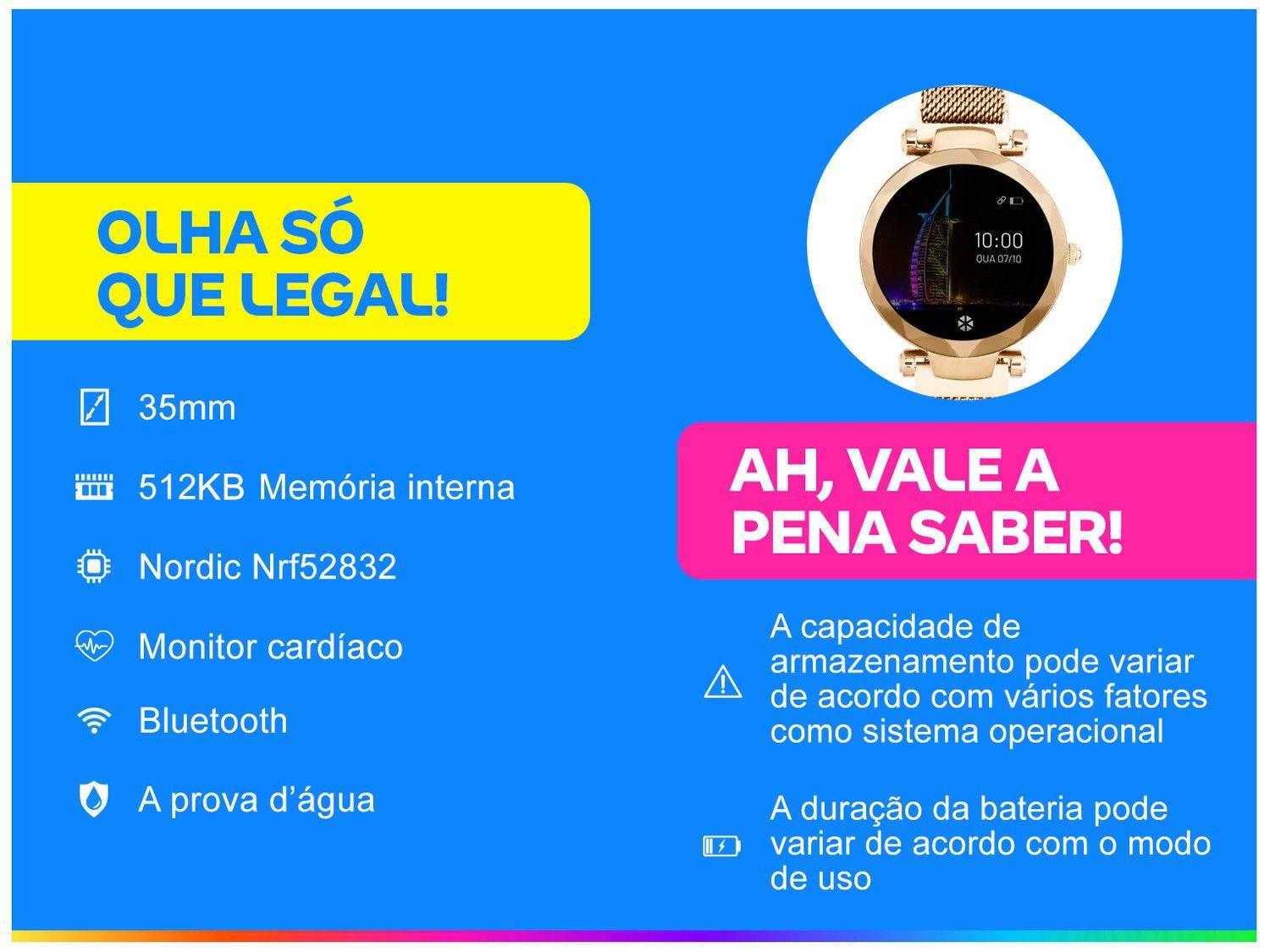 Smartwatch Atrio Dubai Dourada 3,5cm 512Kb