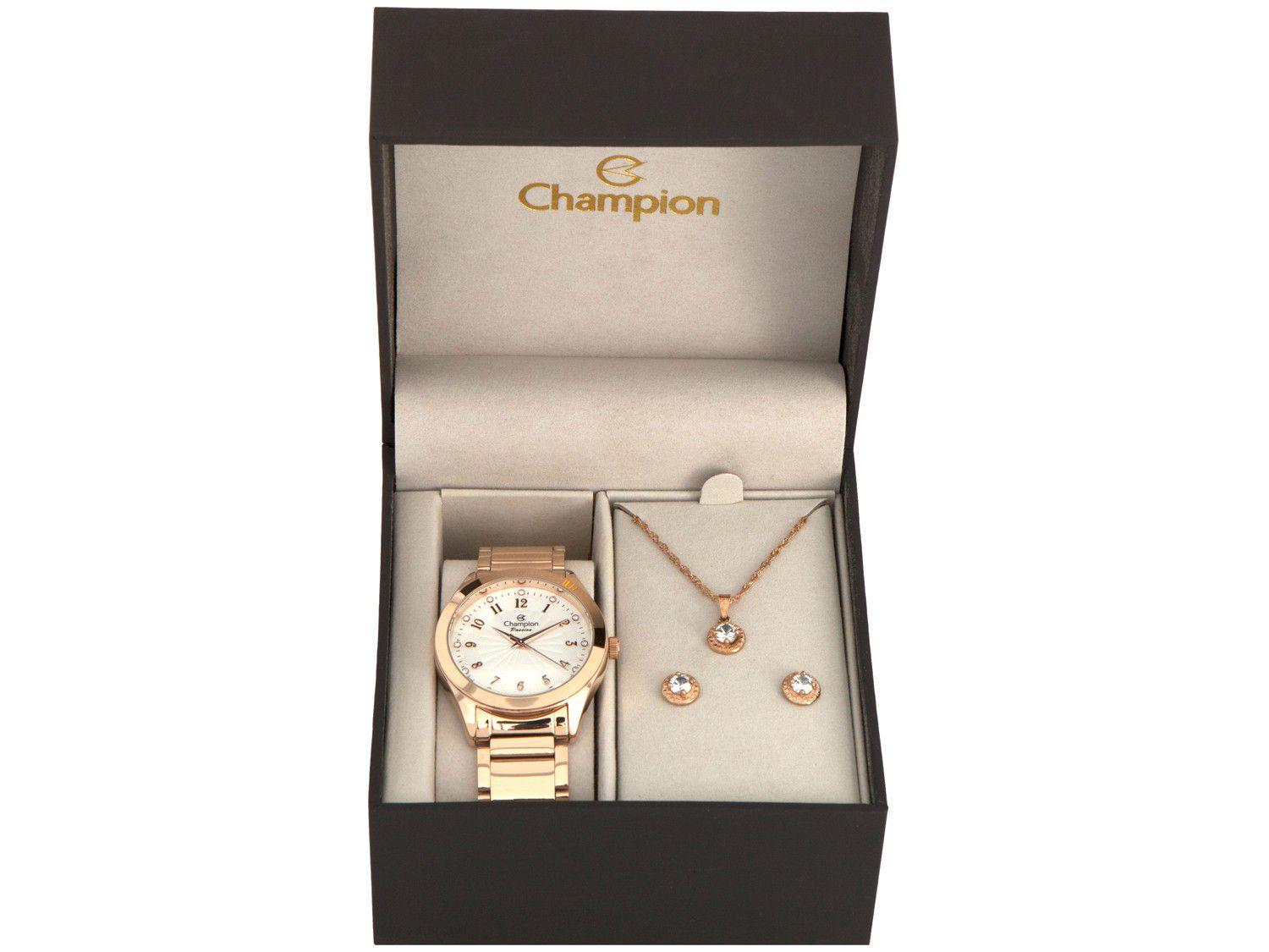 Relógio Feminino Champion Analógico CN29409E - Rosé com Brinco e Colar