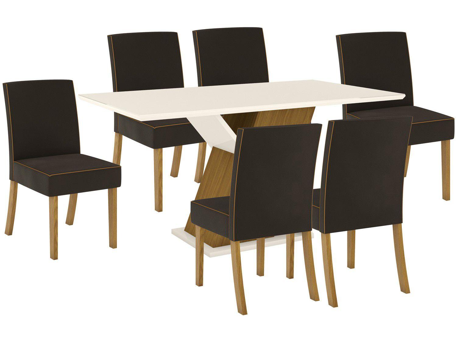 Mesa de Jantar 6 Lugares Retangular Tampo de Vidro - Henn Marina