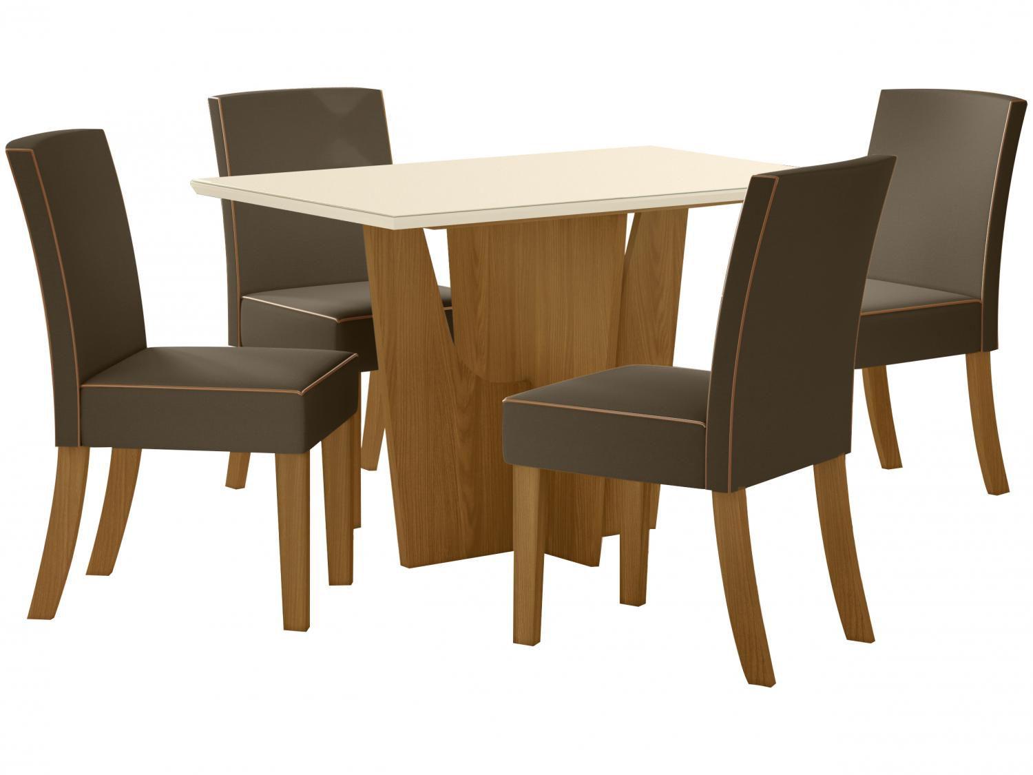 Mesa de Jantar 4 Lugares Retangular Tampo de Vidro - Henn Leonice