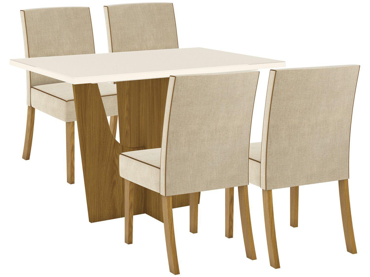 Mesa de Jantar 4 Lugares Retangular Tampo de Vidro - Henn Leonice