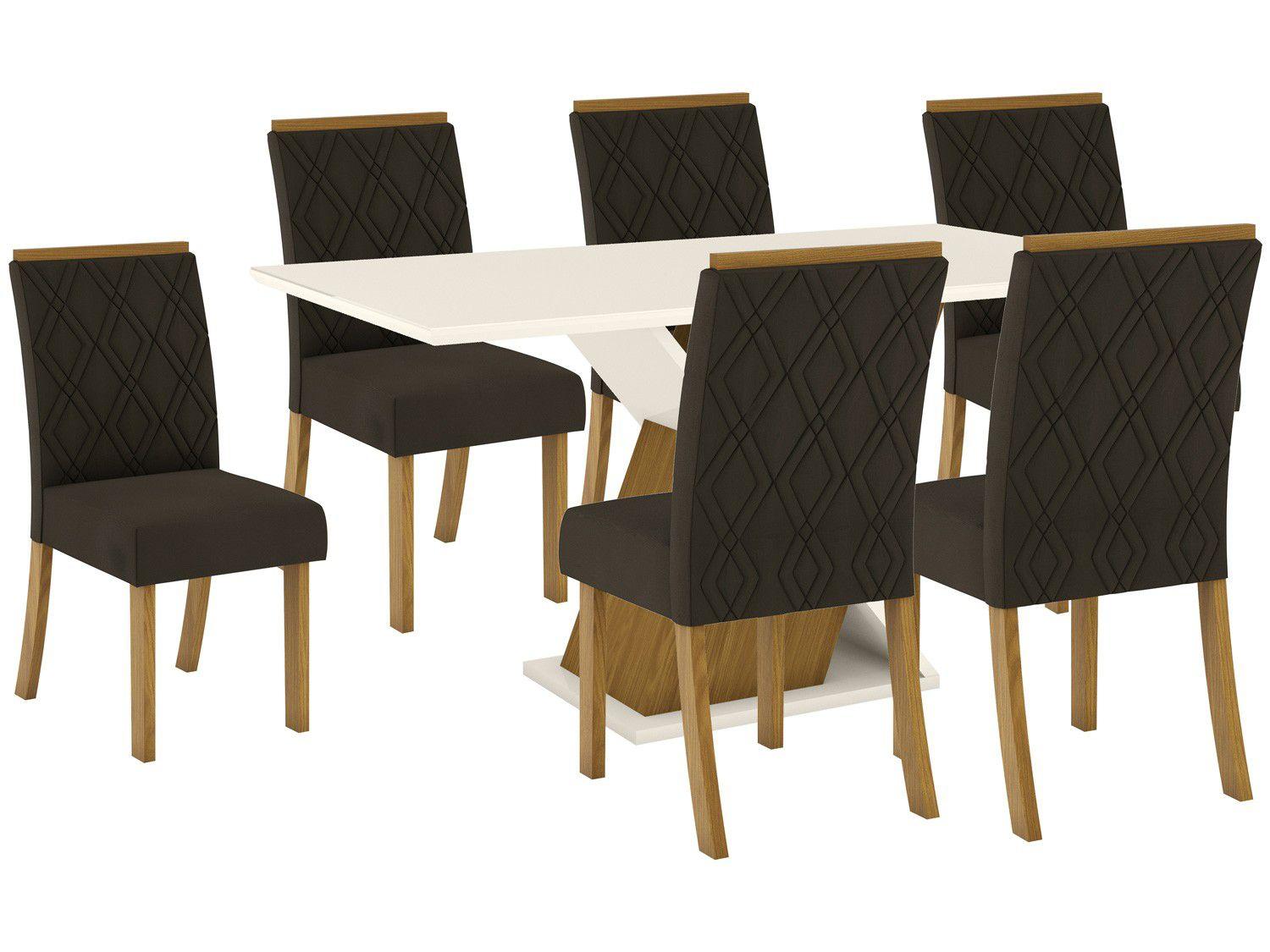 Mesa de Jantar 6 Lugares Retangular Tampo de Vidro - Henn Gabriela
