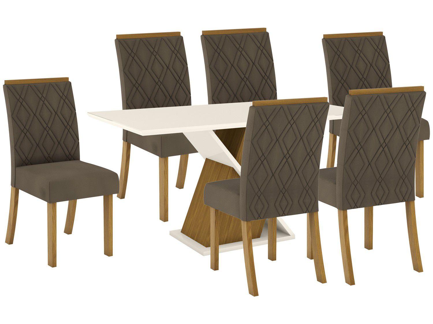 Mesa de Jantar 6 Lugares Retangular Tampo de Vidro - Henn Gabriela