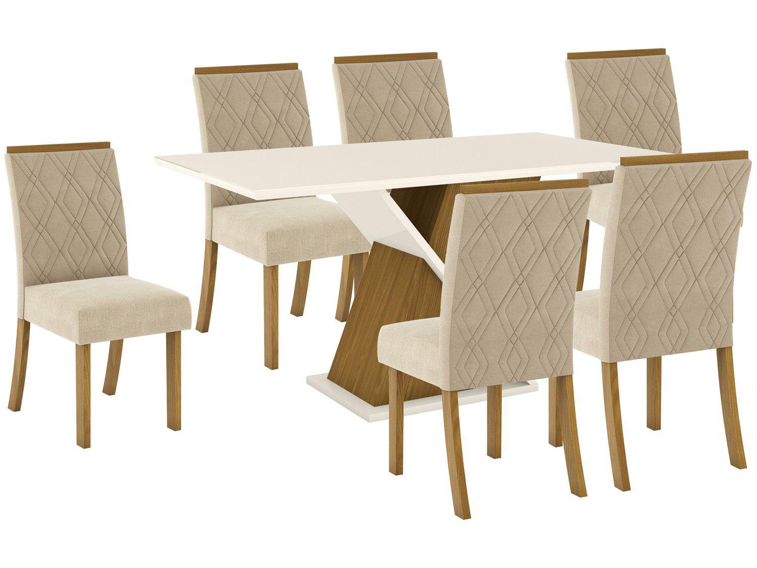 Mesa de Jantar 6 Lugares Retangular Tampo de Vidro - Henn Gabriela