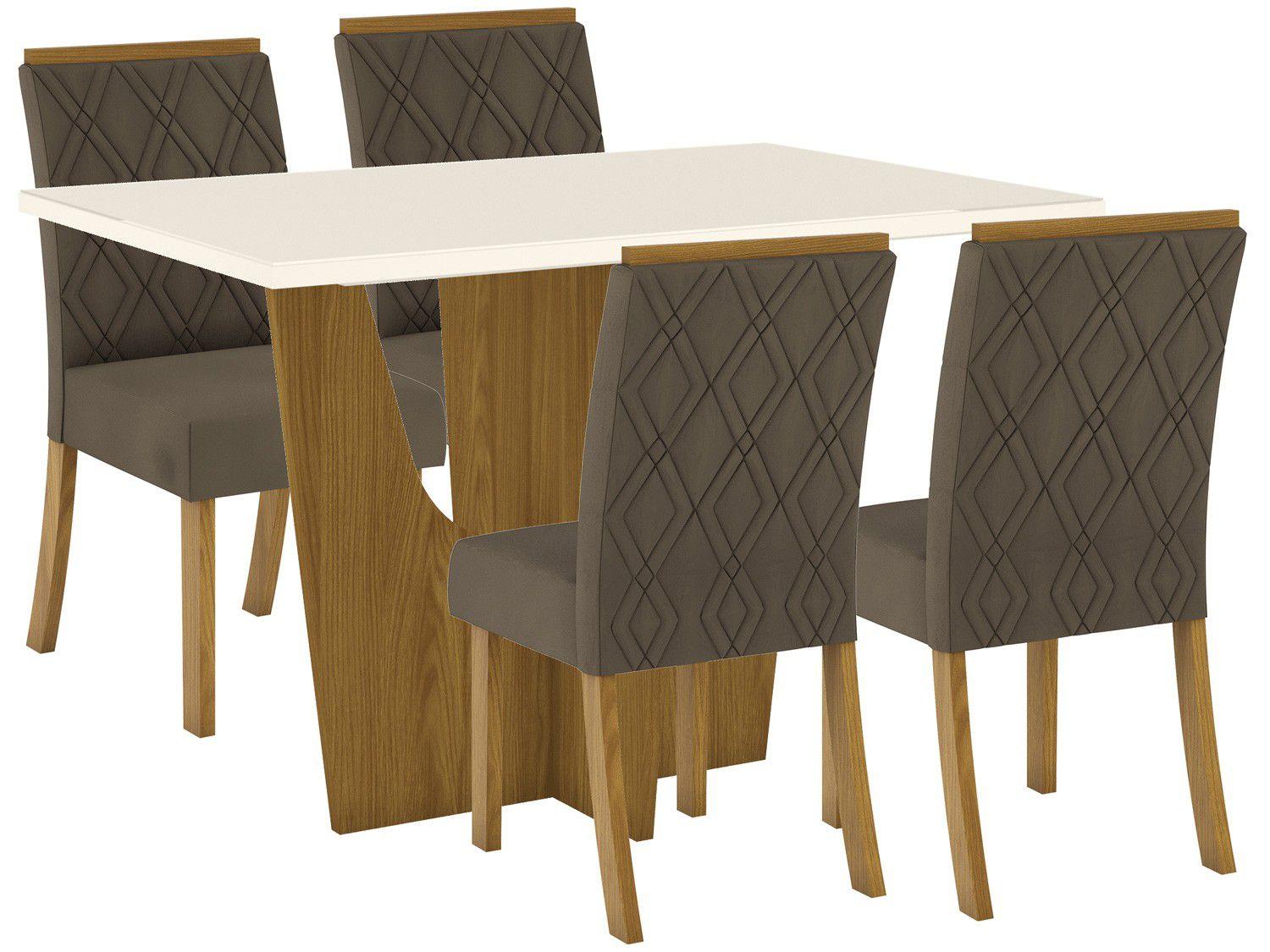Mesa de Jantar 4 Lugares Retangular Tampo de Vidro - Henn Adriana