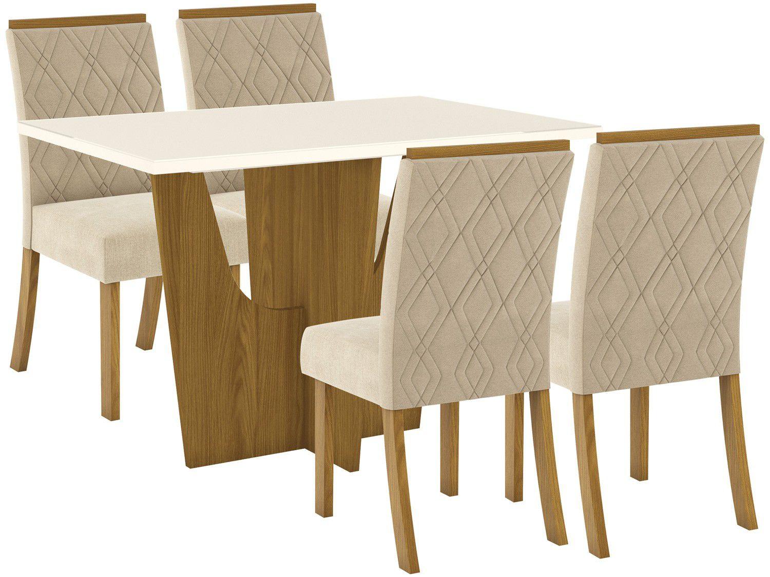 Mesa de Jantar 4 Lugares Retangular Tampo de Vidro - Henn Adriana