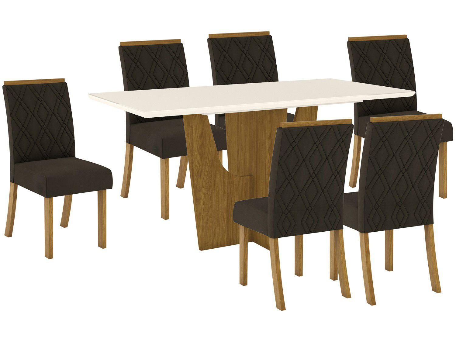 Mesa de Jantar 6 Lugares Retangular Tampo de Vidro - Henn Roberta