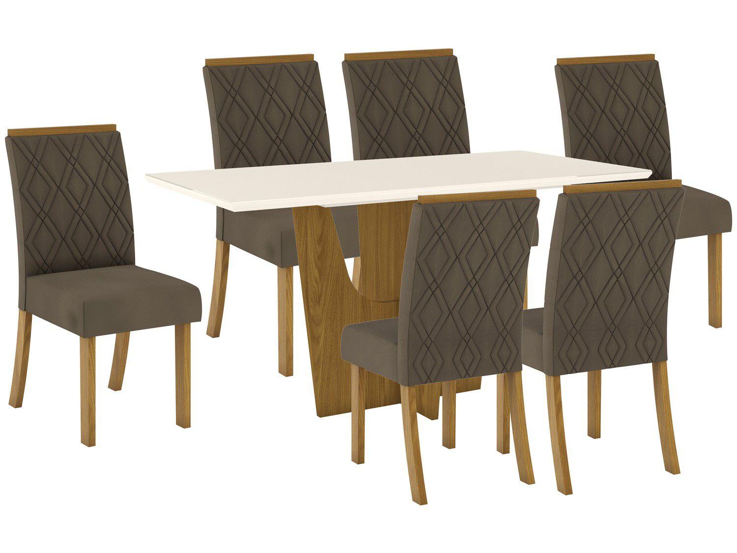 Mesa de Jantar 6 Lugares Retangular Tampo de Vidro - Henn Roberta