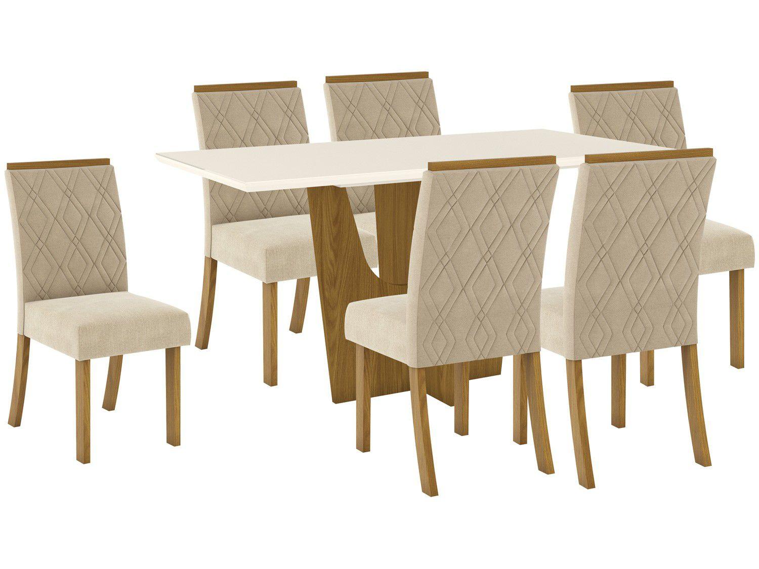 Mesa de Jantar 6 Lugares Retangular Tampo de Vidro - Henn Roberta