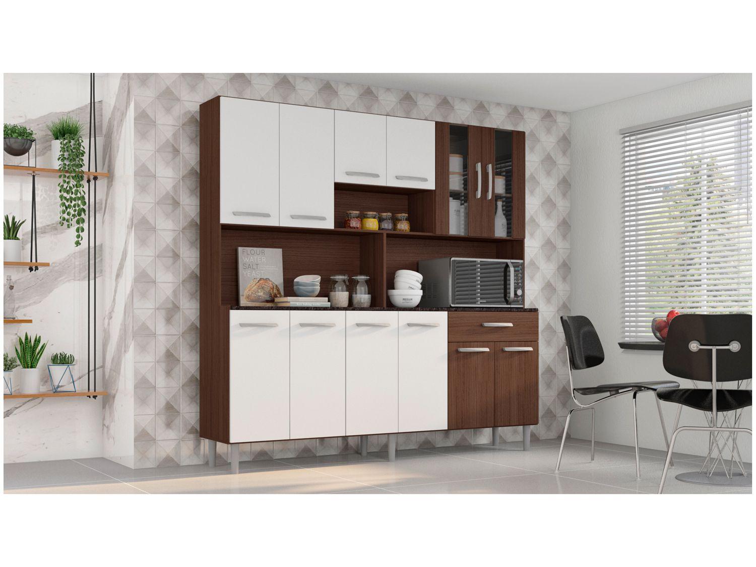 Cozinha Compacta Poliman Móveis Clara com Balcão - 12 Portas 1 Gaveta