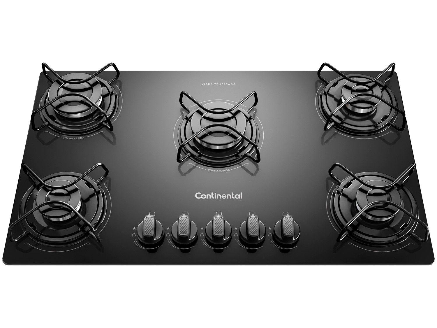 Cooktop 5 Bocas Continental a Gás GLP Preto - KC5GP