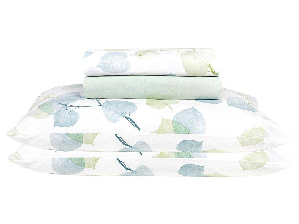 Jogo de Cama King Santista 100% Algodão - 150 Fios Prata Foret Verde 4 Peças