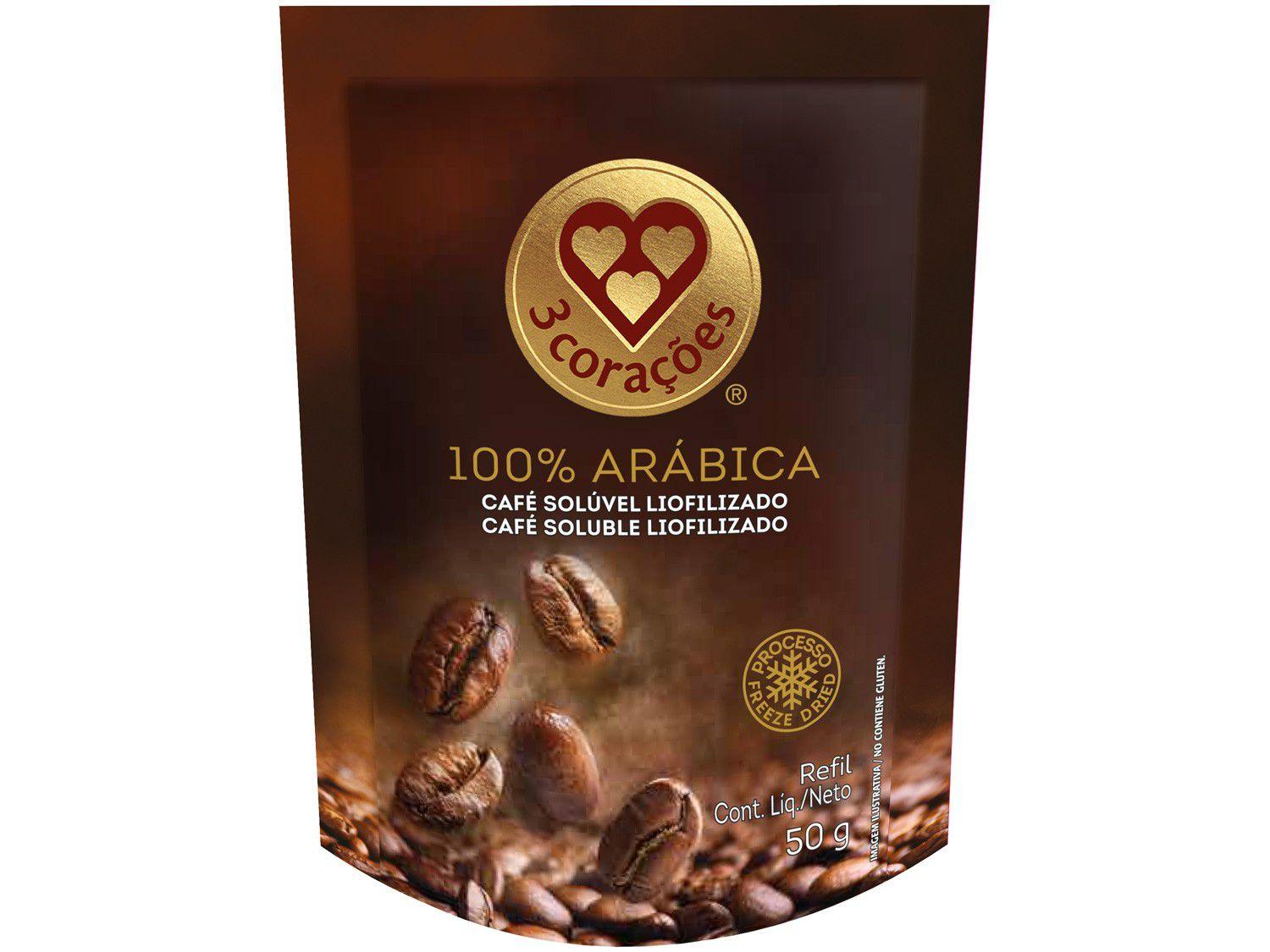 Café Solúvel Liofilizado 100% Arábica 3 Corações - Refil 50g