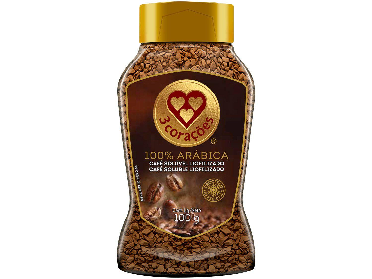 Café Solúvel Liofilizado 100% Arábica 3 Corações - Tradicional Pote 100g