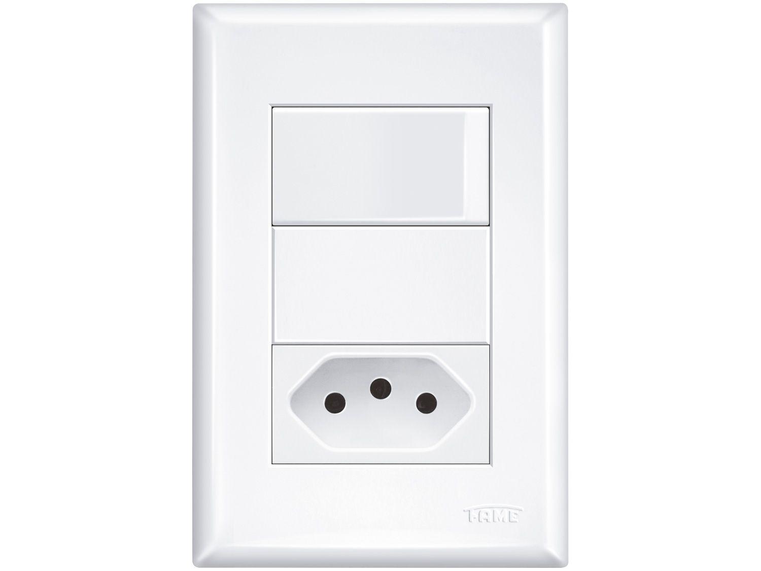 Conjunto Interruptor Simples e Tomada 2P+T 10A - Fame 4x2 Evidence Branco