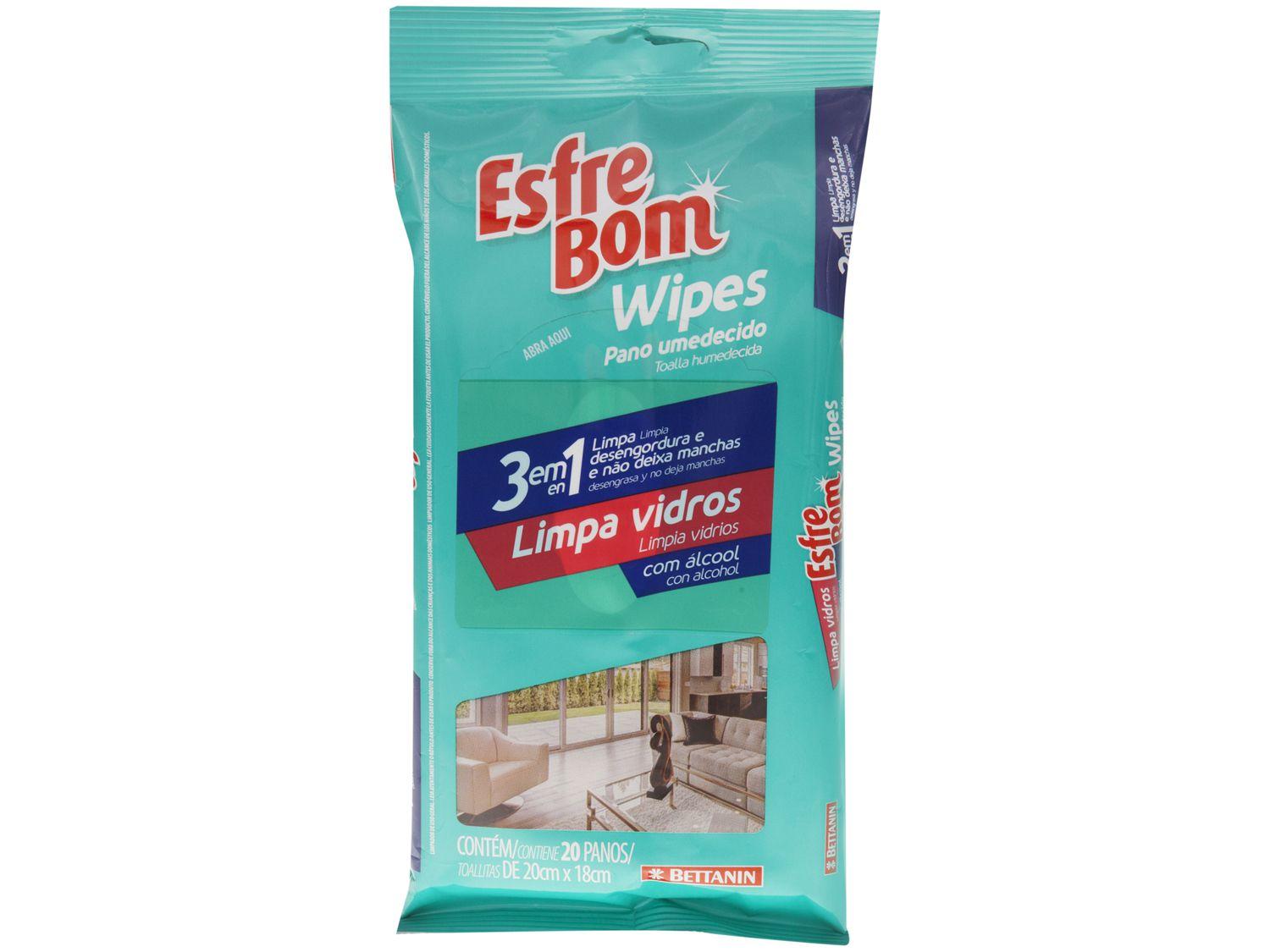Pano Umedecido Wipes Limpa Vidros EsfreBom - 20 Unidades