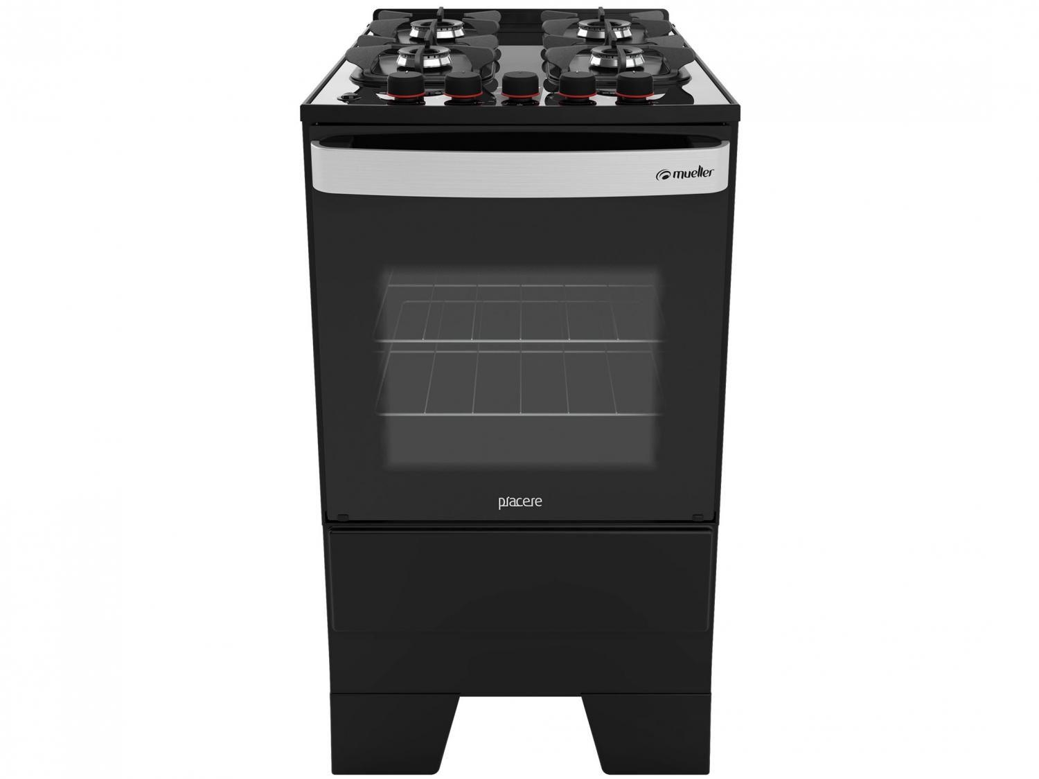 Fogão 4 Bocas Mesa de Vidro Mueller Preto - Acendimento Automático Vetro Piacere