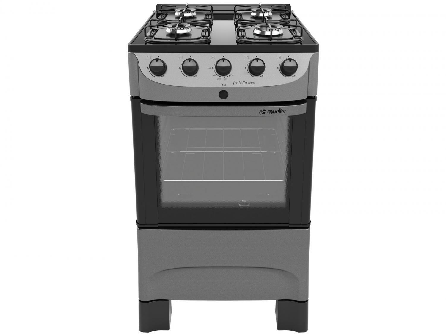 Fogão 4 Bocas Mesa de Vidro Mueller Grafite - Acendimento Automático Vetro Fratello