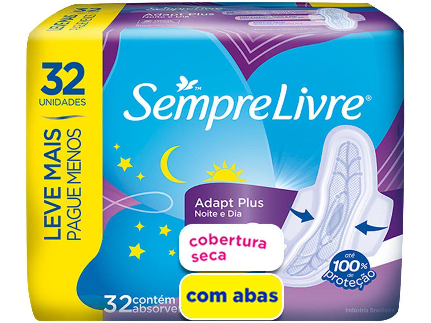 Absorvente Noturno e Diurno Sempre Livre - Adapt Plus com Abas Médio 32 Unidades