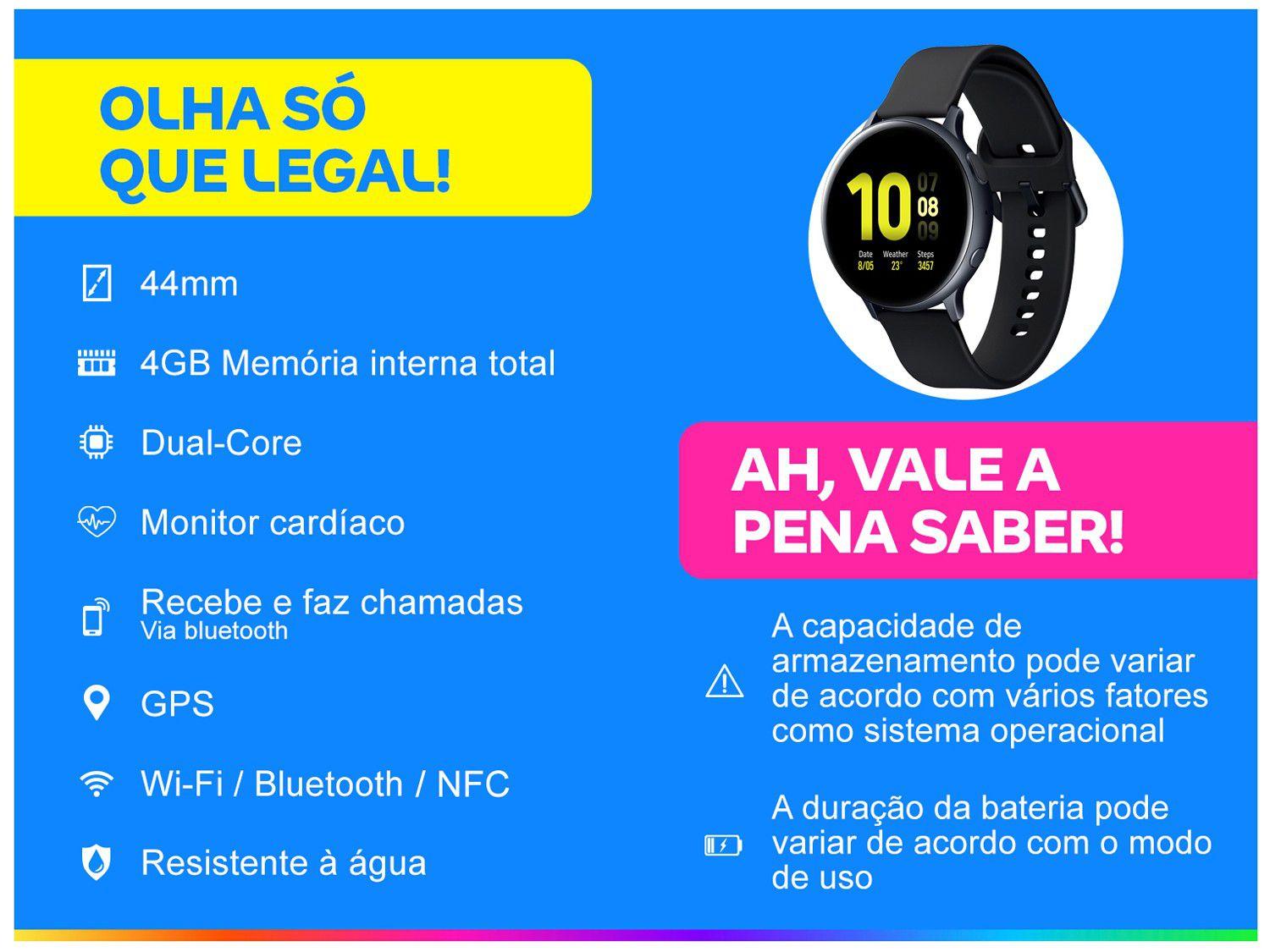 smartwatch samsung galaxy watch active2 bt 44mm tela 1.4 4gb