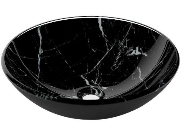 Cuba para Banheiro VB Cristais Simples de Vidro - de Apoio Redonda 30x30cm Mármore Preto