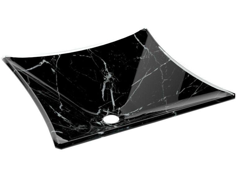 Cuba para Banheiro VB Cristais Simples de Vidro - de Apoio Quadrada 34x34cm Bali Mármore Preto