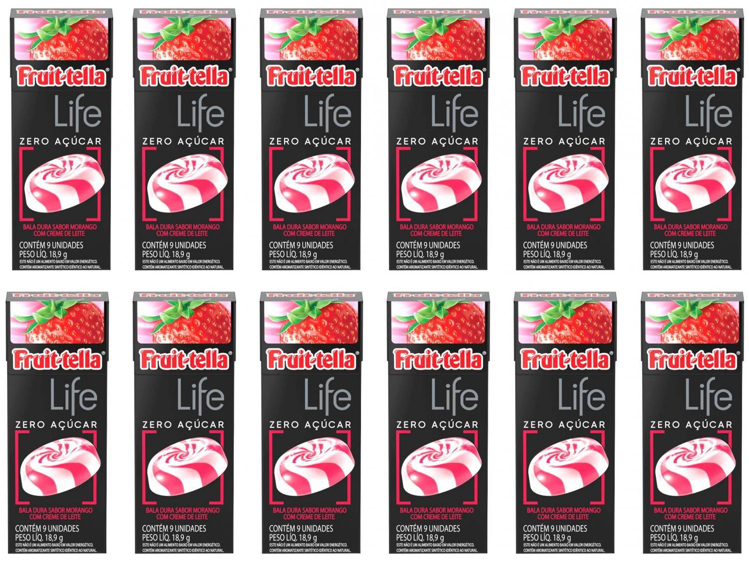 Bala Fruittella Life Morango com Creme de Leite - sem Açúcar 226,8g Flip Top 12 Unidades
