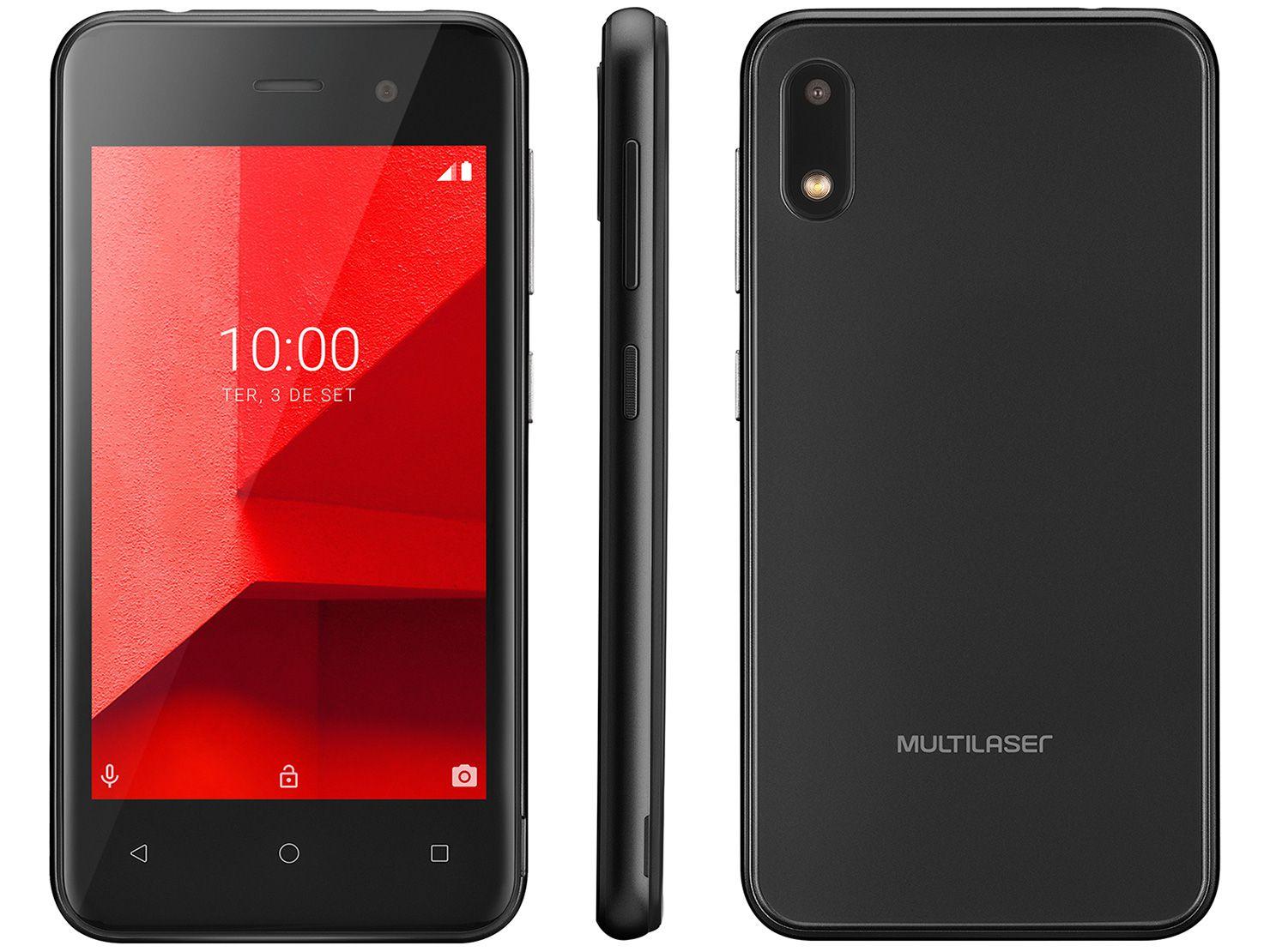Smartphone Multilaser E Lite P9126 32GB Preto 3G - Quad-Core 512MB 4" Câm. 5MP Dual Chip