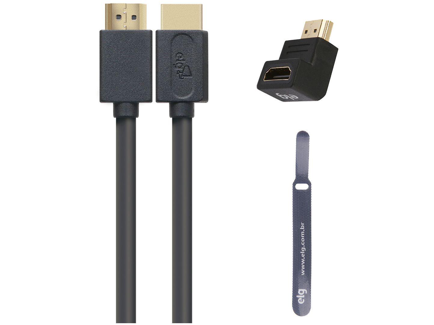 Cabo HDMI 4K 2.0v 1,8m HS18L - 19 Pinos Adaptador 90° ELG