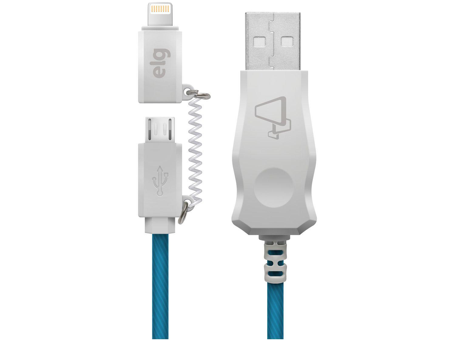 Cabo 2 em 1 Micro USB e Lightning 1m ELG Luminous - LED8510BE